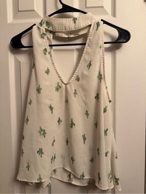 By Together Cream Halter Cactus Print Camisole Medium